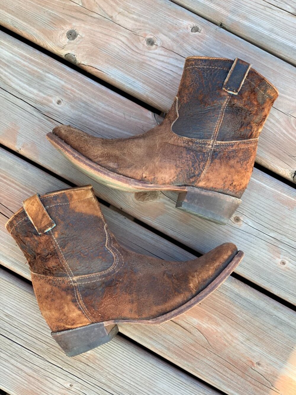 Corral Cowboy Booties 7.5 Chocolate Tan Lamb Distressed Leather Zip C1064 Boots